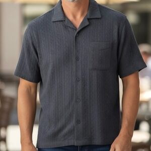 L.L. Bean | Textured Cable Knit Camp Collar Shirt Large Eclectic Grandfather